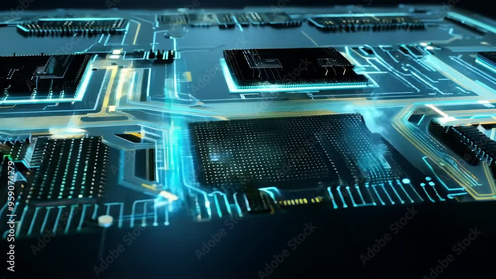 Aufkleber motherboard with chips transferring network signals. circuit board concept with calculations on the 