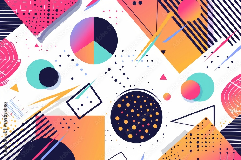 Poster colorful geometric patterns and lines on a vibrant background