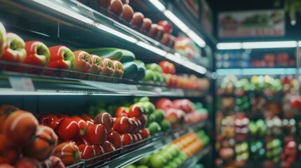 A vibrant grocery store filled with various types of fresh fruits and vegetables