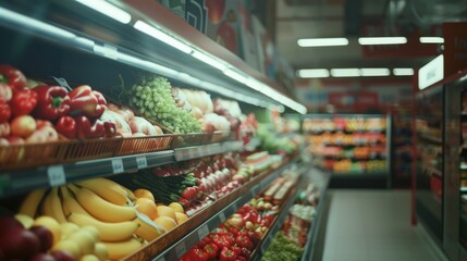 A colorful grocery store filled with fresh fruits and vegetables