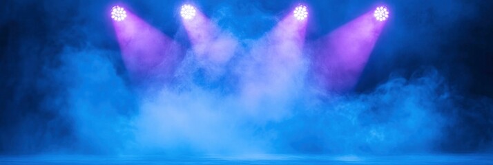 blank stage with spot lights and smoke against dark background