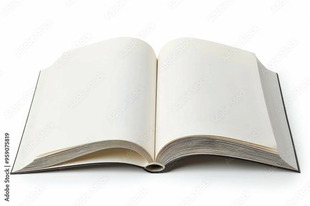 Poster an open book on a white surface, perfect for education and learning concepts
