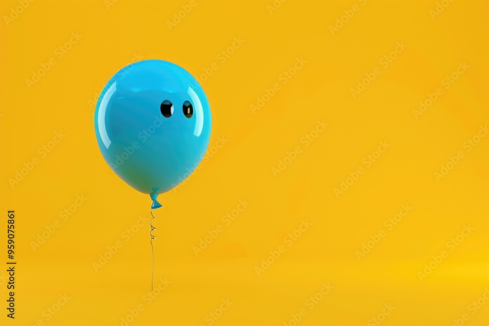 Poster a colorful blue balloon with a smiley face icon, ideal for illustrations and designs where a sense o