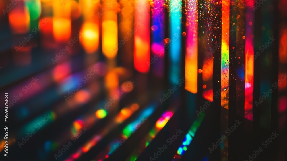 Poster the mesmerizing prism light reflections create a kaleidoscope of colors against a dark background, b