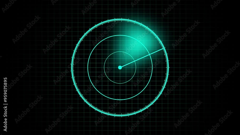 Poster radar loop animation, digital radar screen with targets on monitor in searching. air search . milita