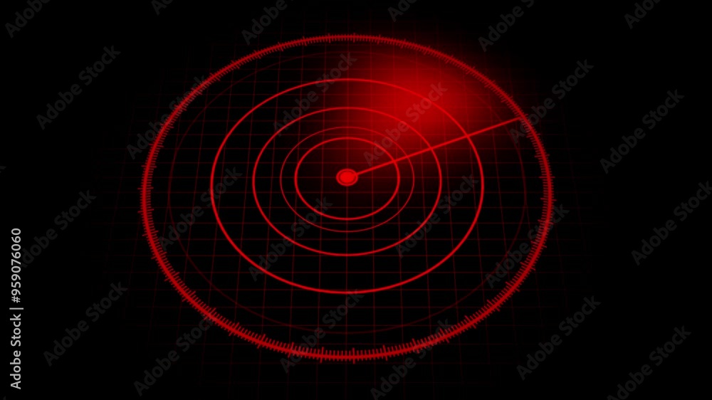 Poster radar loop animation, digital radar screen with targets on monitor in searching. air search . milita