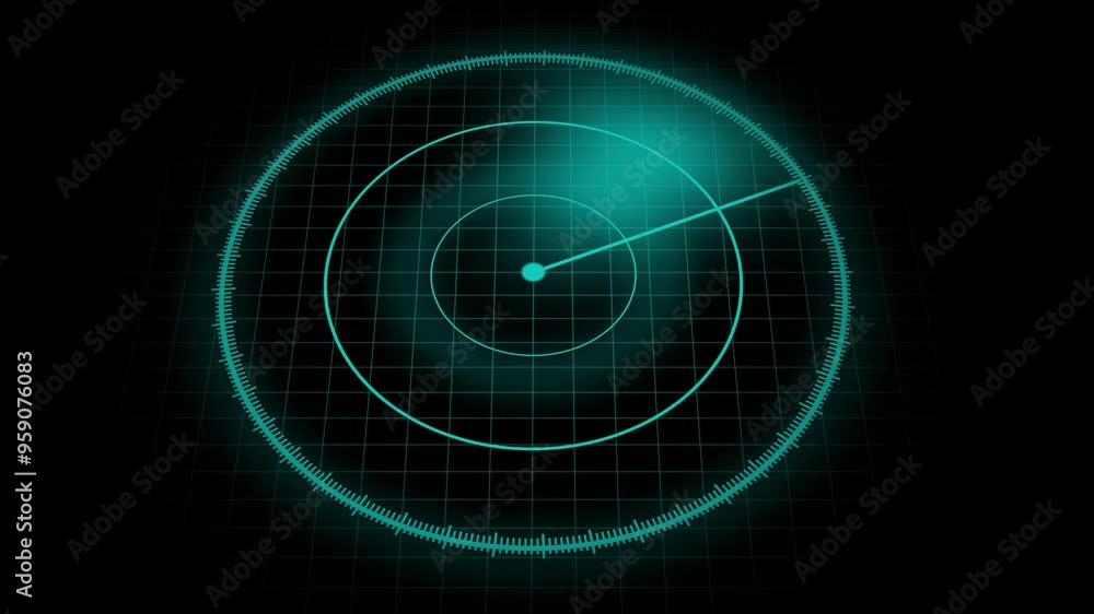 Poster radar loop animation, digital radar screen with targets on monitor in searching. air search . milita
