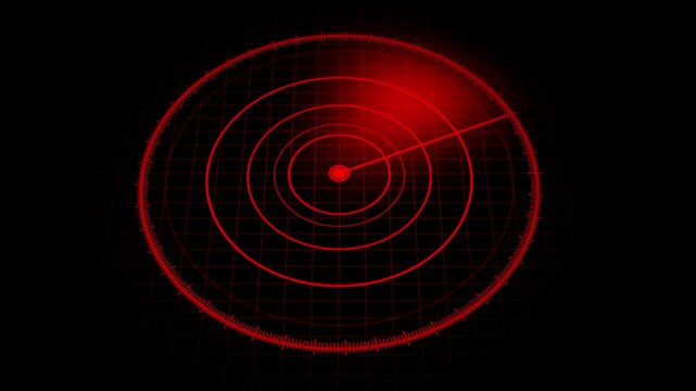 Radar loop animation, Digital radar screen with targets on monitor in searching. Air search . Military radar screen is scanning air traffic.