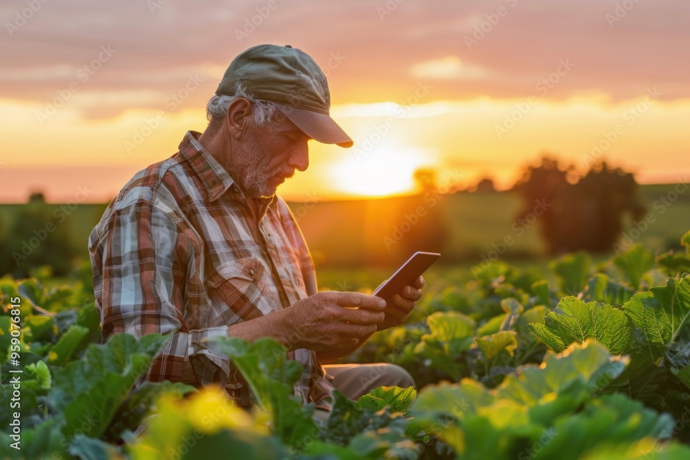 Poster a person sitting in an open field, focused on their mobile device