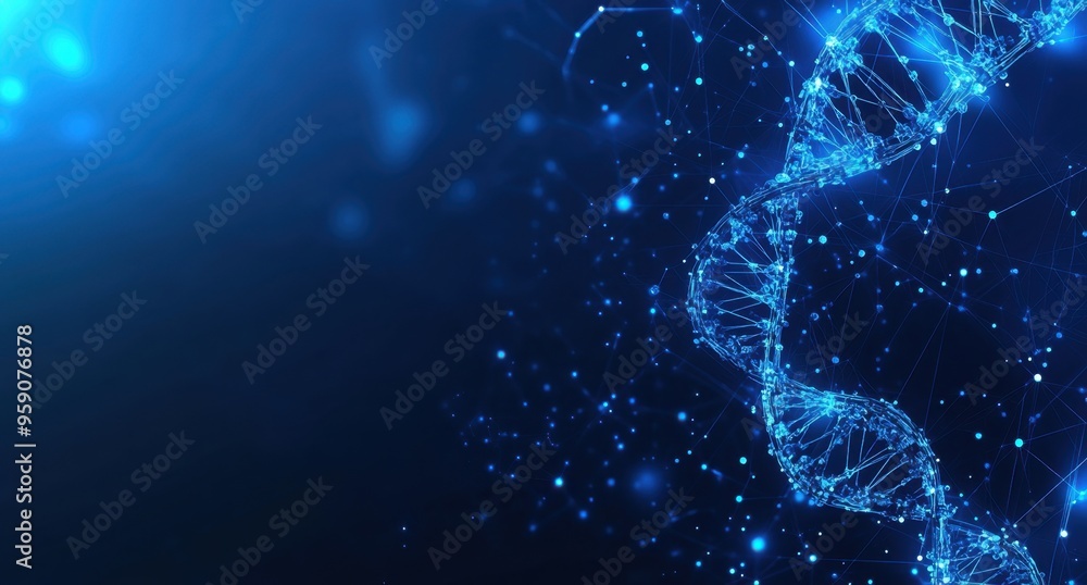 Poster abstract futuristic background with dna and neural networks, logo for an artificial intelligence wit