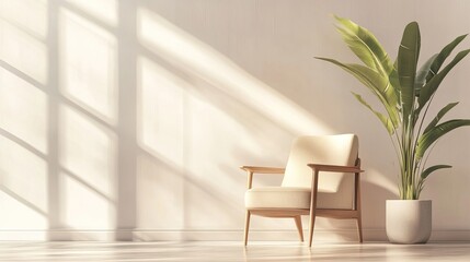 Modern Living Room With A Chair And A Plant