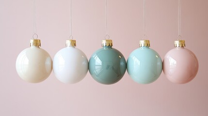 Pastel Christmas Baubles on Pink Background
