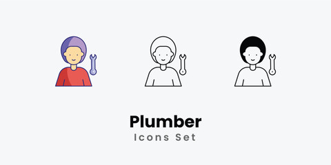 Plumber Icons thin line and glyph vector icon stock illustration