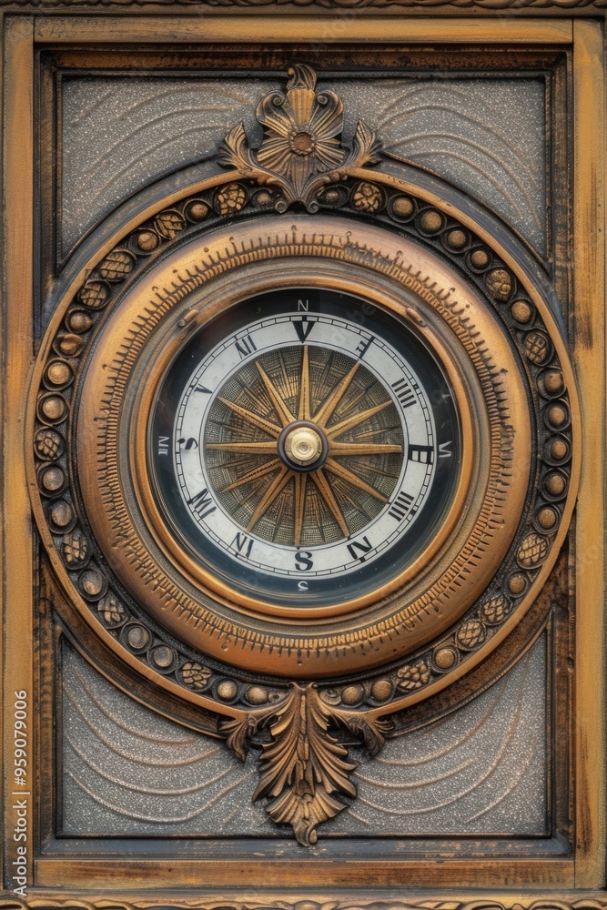 Poster a close-up of a clock face with a golden frame, great for decorative or interior design use