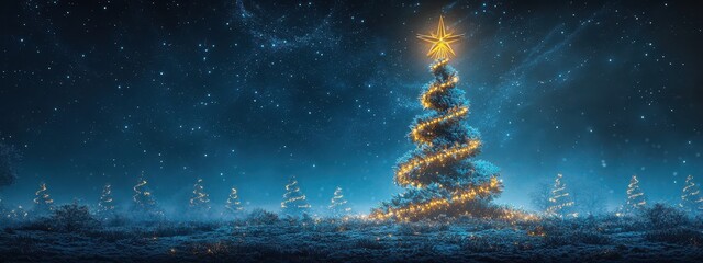 Obraz premium Futuristic Spiral Christmas Tree with Starry Night Sky