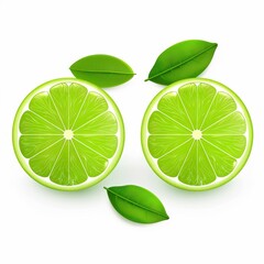 Thai lime halves, fruit element, flat design illustration, natural green, isolated on white background