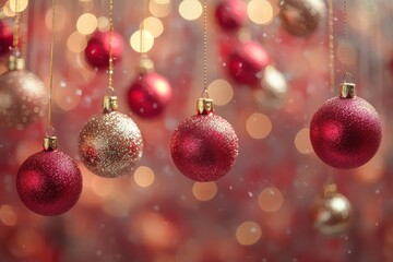 Fototapeta premium Elegant Red and Gold Christmas Baubles with Soft Glow