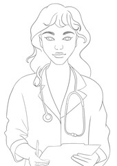 illustration d'une femme médecin, dessin ligne 