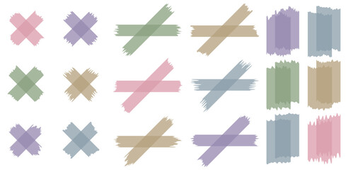Set of colorful semi-transparent washi tapes isolated on white. Washi tapes collection in vector. Pieces of decorative tape for scrapbooks. Torn paper