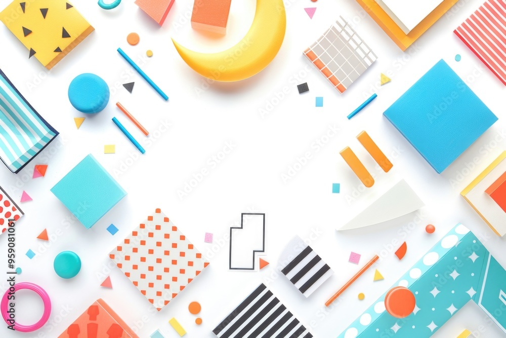 Aufkleber A collection of colorful objects placed on a clean white surface, ideal for showcasing products or designs