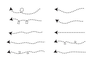 Clean dot style hand drawn doodle arrows set. Clean dot arrows style doodle set hand drawn. Curve Dotted line, preliminary. vector illustration. EPS 10/AI
