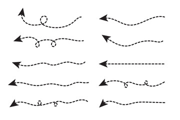 Clean dot style hand drawn doodle arrows set. Curve Dotted line arrow set. Set of dotted hand drawn doddle arrows isolated.