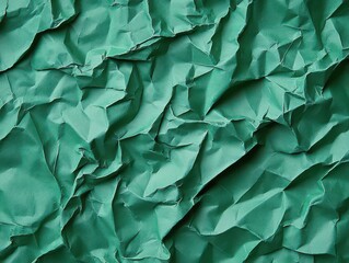 Crumpled Green Paper Background with Textured Folds