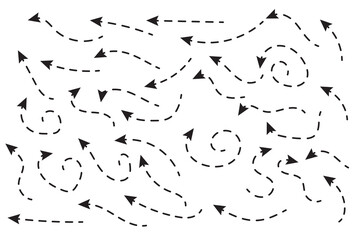 Thin curved dotted arrow. Zigzag arrow stripes design with dotted lines. Thin arrows. Vector illustration.