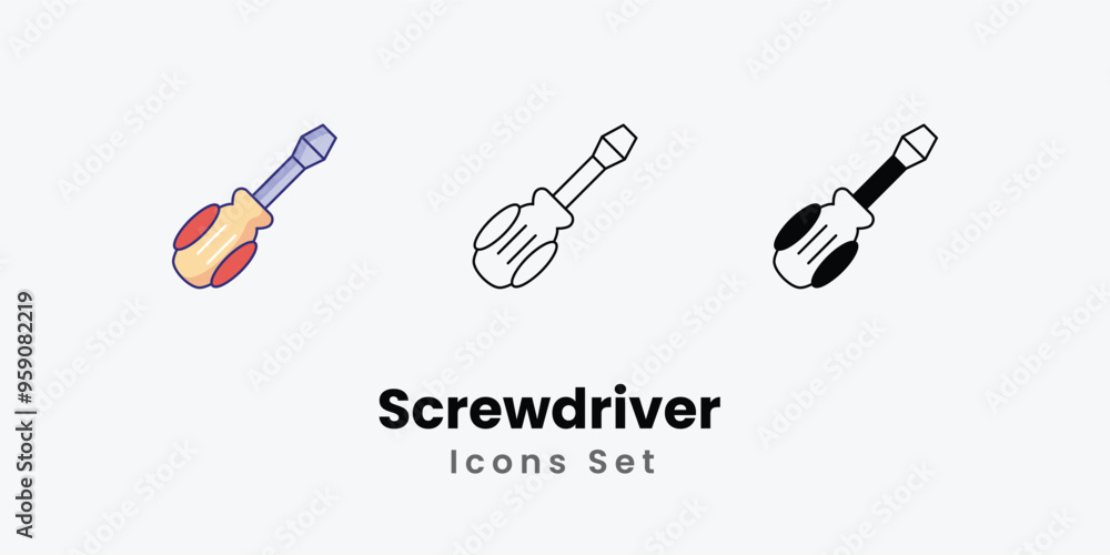 Wall mural Screwdriver  Icons thin line and glyph vector icon stock illustration