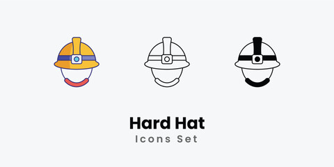 Hard Hat Icons thin line and glyph vector icon stock illustration