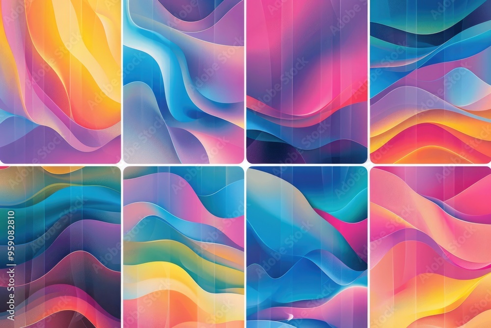 Poster set of six vibrant and modern abstract backgrounds for various design uses