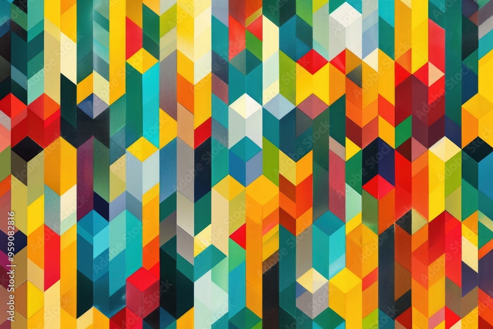 Poster A vibrant multicolored design featuring interconnected squares and rectangles