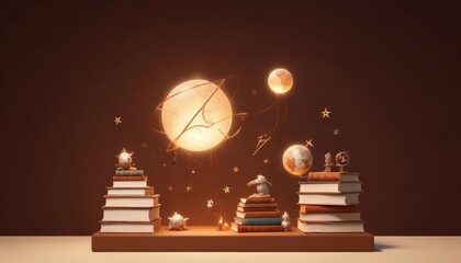 boy readings books with cartoon style 