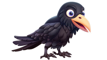 Obraz premium A cartoon crow with a big beak isolated on white or transparent background, png clipart, design element. Easy to place on any other background.