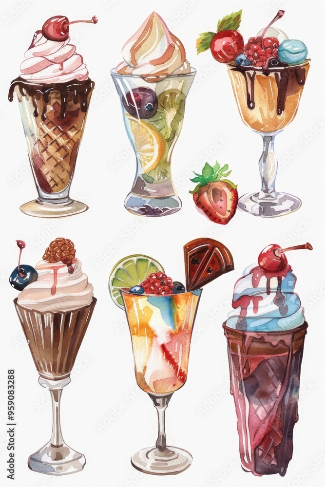 Canvas Prints A selection of colorful ice cream sundaes with various toppings and sauces