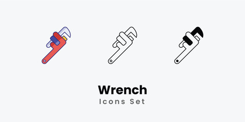 Wrench Icons thin line and glyph vector icon stock illustration