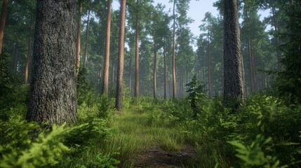 Fototapeta premium dense forest with tall trees and various vegetation