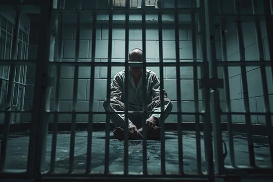 A person sitting on the floor of a prison cell