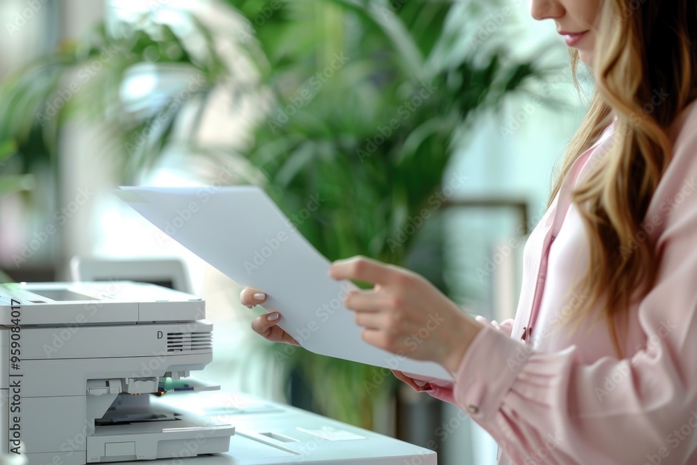 Poster A person printing a document with a piece of paper inserted into the printer