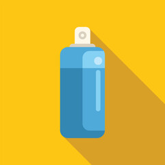 Blue spray bottle casting a long shadow on a yellow background, ideal for conveying concepts of cleanliness, hygiene, or sanitation