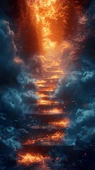 Obraz premium Stairway to Heaven with glowing light shining through the clouds.