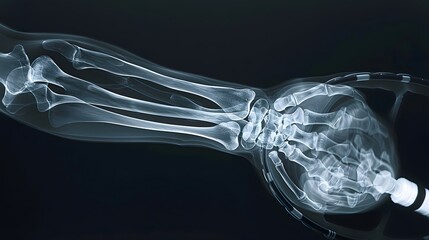 X-Ray of a Tennis Serve: An x-ray image of a tennis player serving, showing the detailed motion of the arm and racket.
