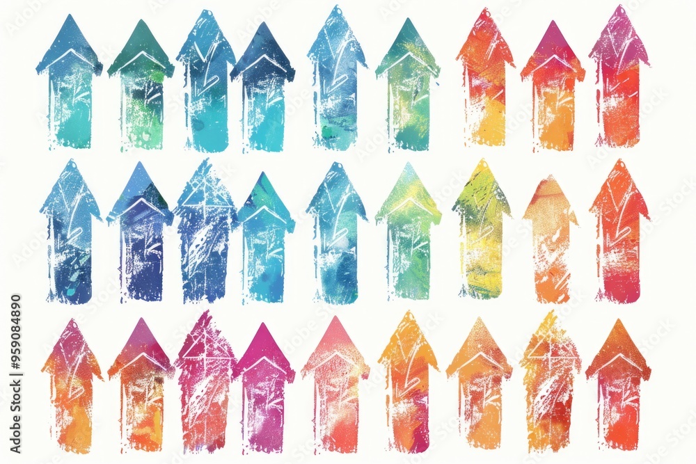 Poster a collection of colorful arrows on a white background, great for highlighting or pointing out import