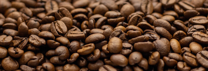 close-up roasted coffee beans background