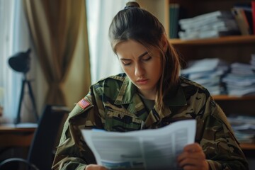 Military personnel reading documents