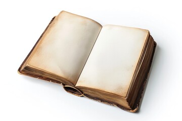 A single open book lying on a white surface, perfect for education or literacy themed concepts