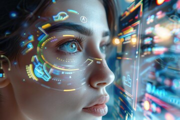 Close-up shot of a person's futuristic-looking face