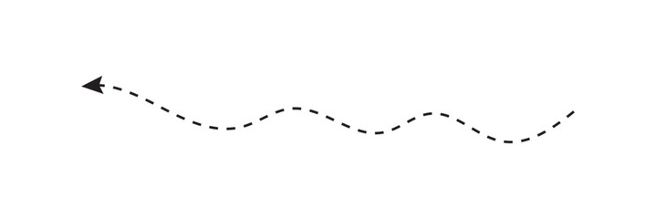 Dashed arrow set. Vector doodle dot line. Thin pointer arrows