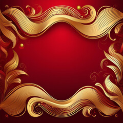 A red background with golden wavy decorative borders, Generative AI