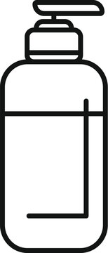 recommend clip art: Simple black and white line drawing of a dispenser bottle containing liquid soap, shampoo or lotion